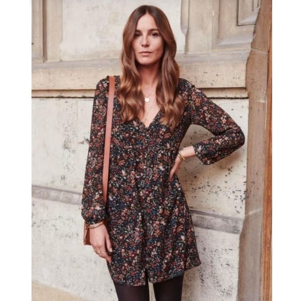 Sezane Floral Long Sleeve Dress